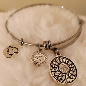 You Are My Sunshine In Sparkle Gems Silver Charm Bangle Bracelet
